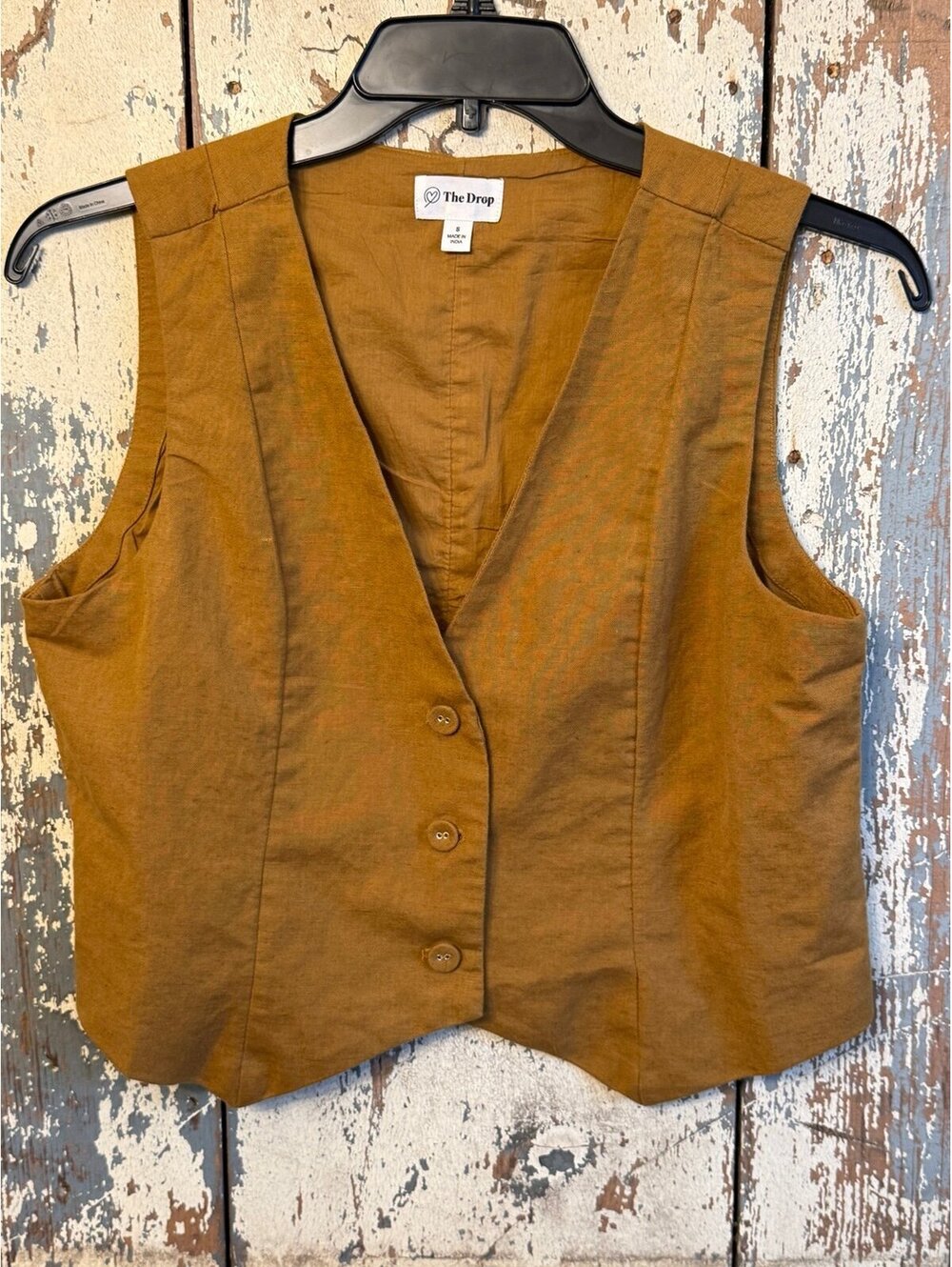 The Drop Women's Linen blend vest Camel Color size small